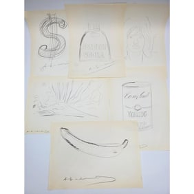After Andy Warhol Lot of 6 Signed Pencil Drawings