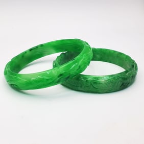 2 Chinese Jade, Jadeite, or Hard Stone Bracelets