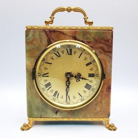 Vintage Marble Desk Clock w/ Brass Mounts
