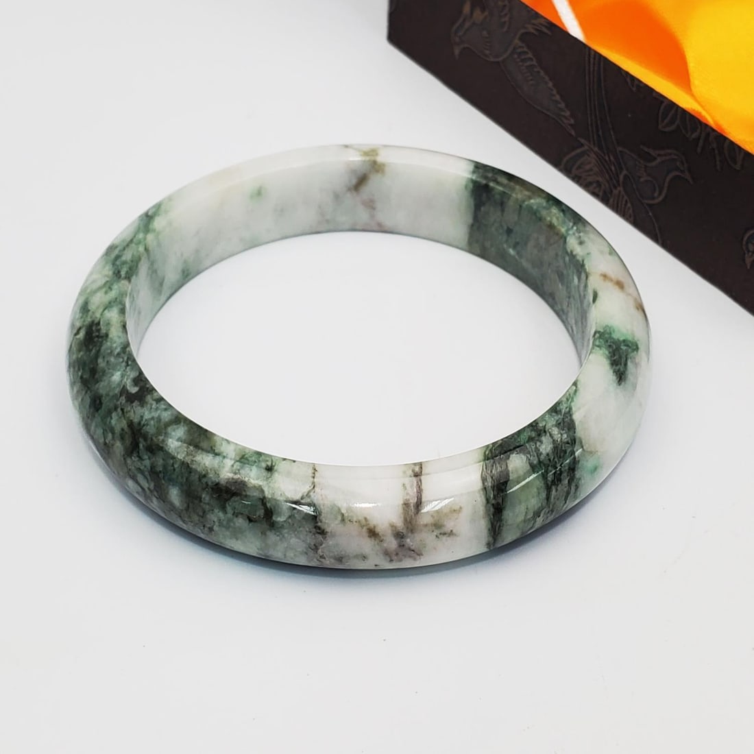 Chinese Green & White Jadeite Bangle Bracelet (1 of 3)