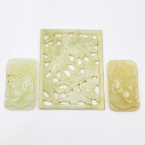 Chinese Lot of 3 White Jade Pendants