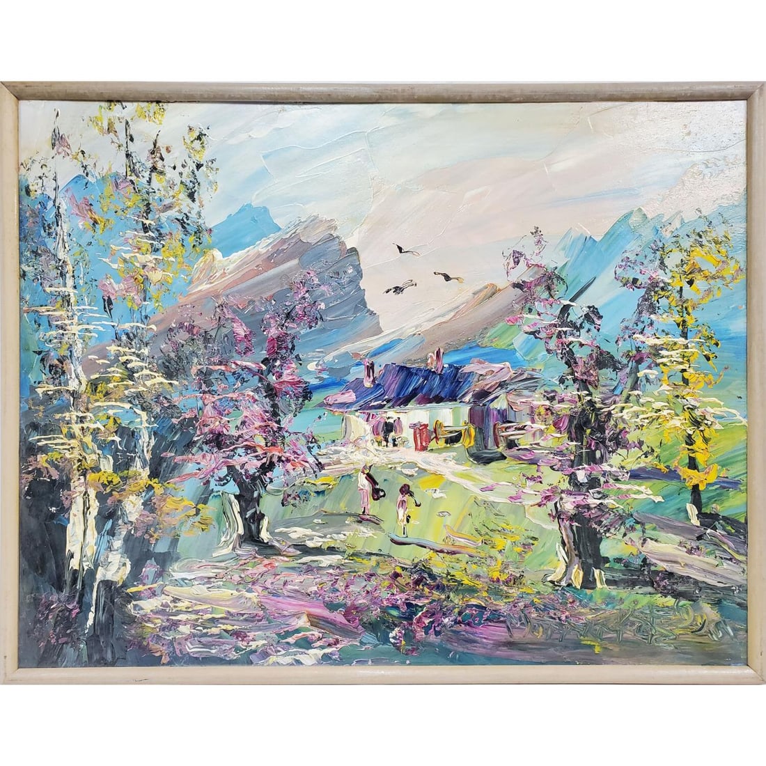 Morris Katz, American (1932-2010) Oil Painting: Morris Katz, American (1932-2010) Painting Oil on Board. "Country House". Signed Lower Right & Dated 1995. In Original Frame. Condition: Generally Very Good. Dimensions: Sight-28" x 22". Frame-29" x 2