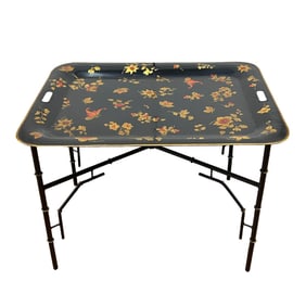 Italian Floral Painted & Faux Bamboo Tole Table