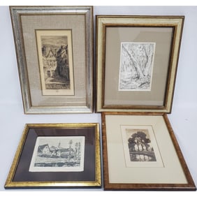 Lot of 4 Old Signed Etchings