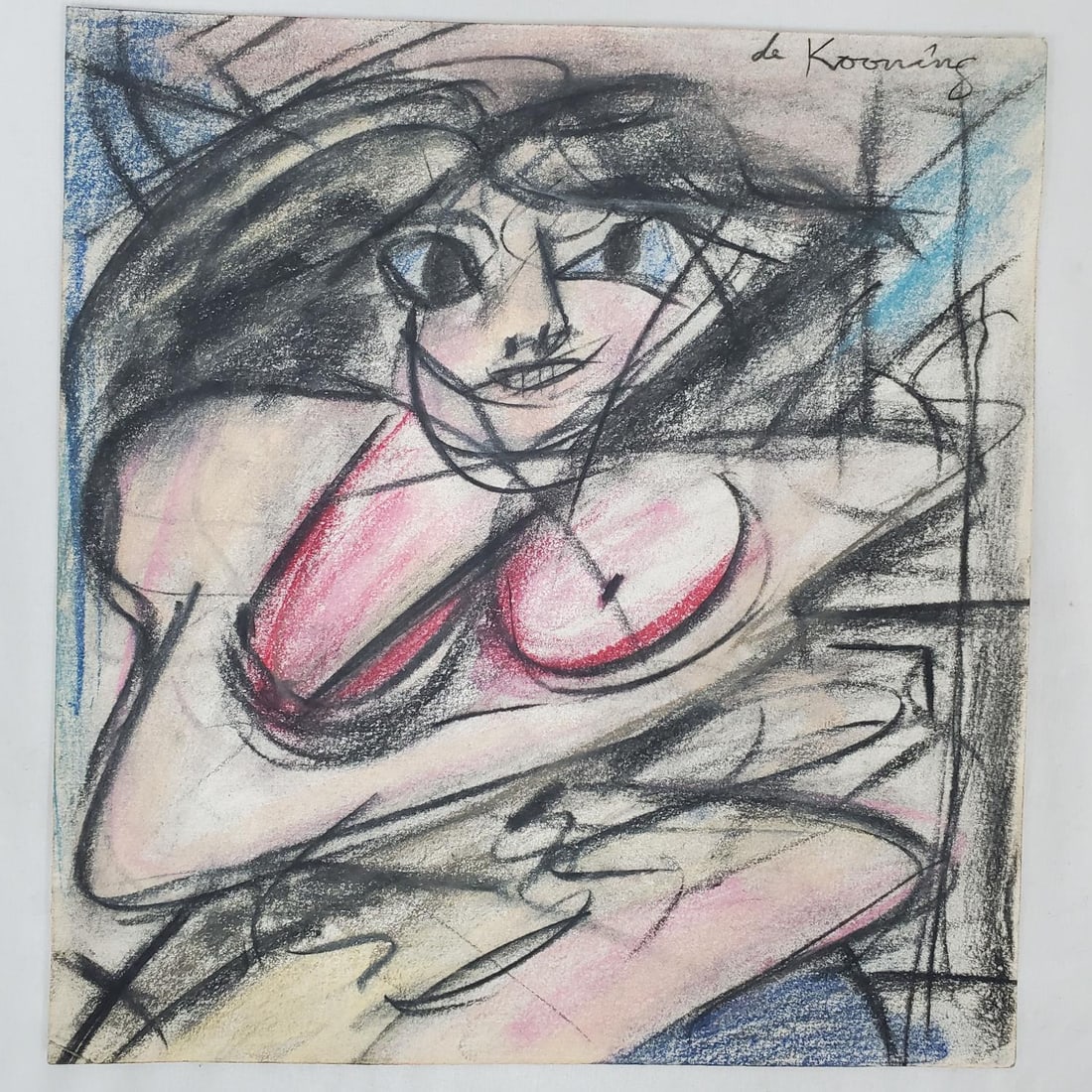 After Willem de Kooning, Dutch-American(1904-1997): After Willem de Kooning, Dutch-American (1904-1997) Drawing Charcoal & Pastel on Paper. Signed Upper Right. Unframed. Condition: Generally Very Good w/ Some Yellowing Due to Age. Dimensions: 12.6" x 1