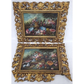 2 Antique Paintings Oil on Board