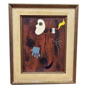 Signed "Saisan" Painting Oil on Canvas Board 1968