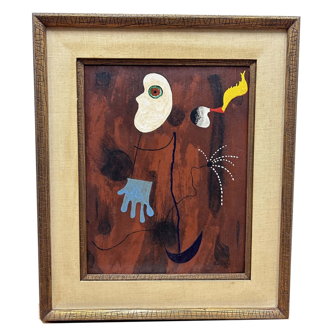 Signed "Saisan" Painting Oil on Canvas Board 1968 (1 of 5)