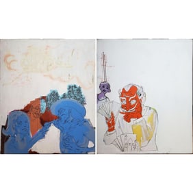 2 Vintage Monumental Graffiti Artist Paintings Oil on Canvas