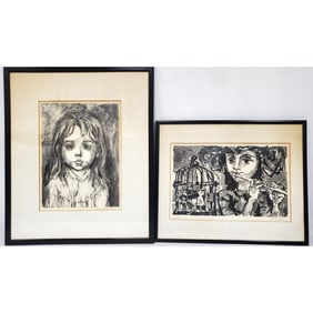 Lot of 2 Signed Old Etchings & Lithographs