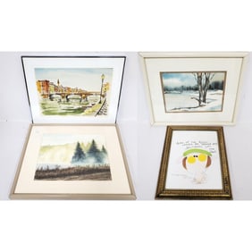 Lot of 4 Vintage Signed Watercolor