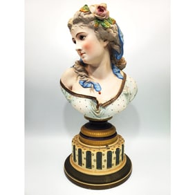 Antique Limoges France Hand Colored Bisque Bust