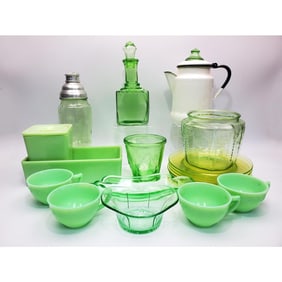 Group of Old & Vintage Uranium Glass & Jade Glass