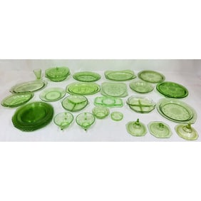 Lot of 29 Antique & Vintage Etched Uranium Glass