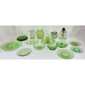 Lot of 23 Antique & Vintage Uranium Glass Items