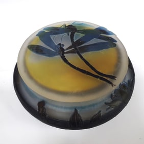 Galle French Art Nouveau Cameo Glass Round Box