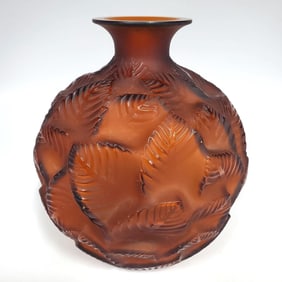 Rene Lalique Art Deco "Ormeaux" Amber Vase