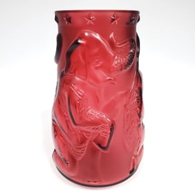 Vintage Lalique France "Circus Elephants" Red Vase