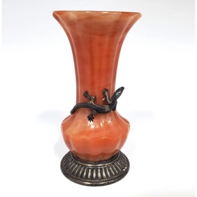 Fabergé Silver-Mounted Carved Agate Vase by Julius Rappoport