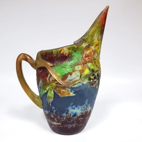 Daum Nancy Vitrified & Carved Glass Pitcher
