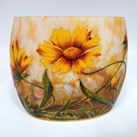 Daum Nancy Enameled Cameo Glass Pillow Shaped Vase