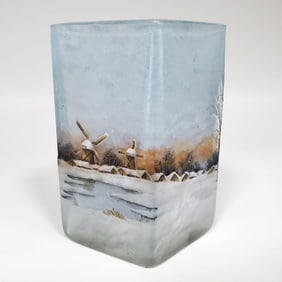 Daum Nancy Enameled Glass Diamond Shaped Vase