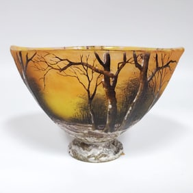 Daum Nancy Art Nouveau Enameled Cameo Glass Bowl