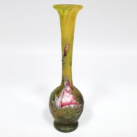 Daum Nancy Enameled Cameo Glass Solifleur Vase