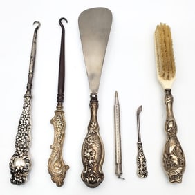 Lot of 6 Antique Art Nouveau Silver Handled Items