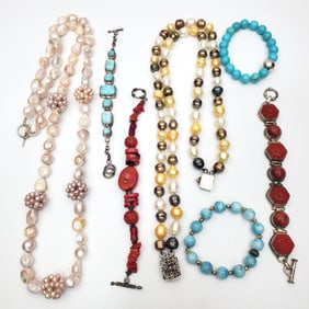 Large Bag Lot of Silver Mounted Jewelry Items