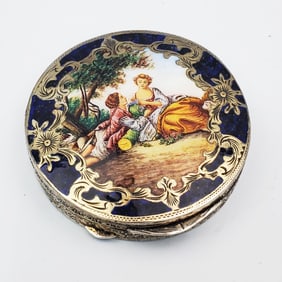 Antique Italian Enameled Silver Mirror Compact