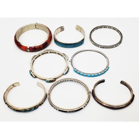 Lot of 8 Sterling Silver Bangle & Cuff Bracelets