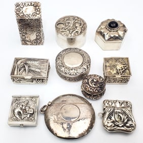 Lot of 10 Antique Sterling Silver Miniature Boxes