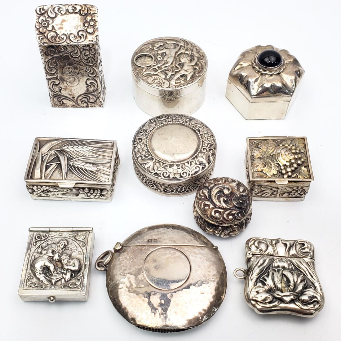 Lot of 10 Antique Sterling Silver Miniature Boxes (1 of 6)