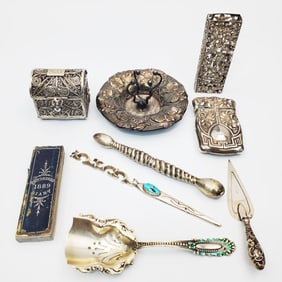 Interesting Lot of 8 Antique Sterling Silver Items