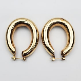 Fine 14K Gold Large Oval Hoop Earrings