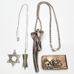 Judaica Lot of 3 Sterling Silver Pendant Necklaces