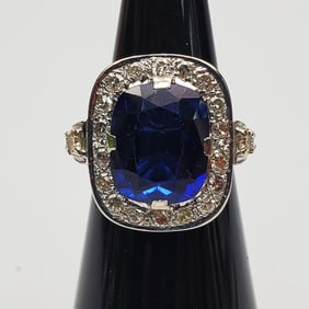 14K White Gold, Diamond & Synthetic Sapphire Ring