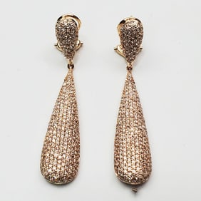 Fine Pair of 14K Gold & Diamond Teardrop Earrings