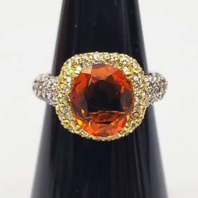 Fine 18K Bicolor Gold, Diamond & Citrine Ring