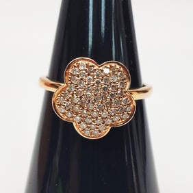 14K Yellow Gold & Diamond VCA Style Ring