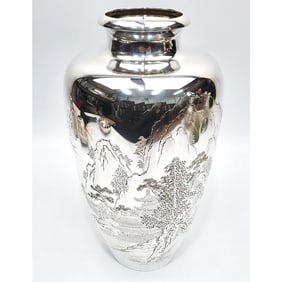 Antique Japanese Pure Silver Meiji Period Vase