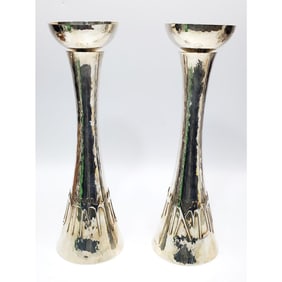Judaica Pair Vintage Sterling Silver Candlesticks