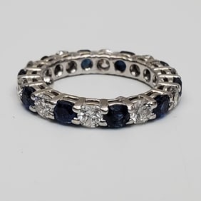 14K White Gold, Diamonds & Sapphires Ring Band