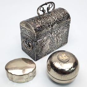 Unusual Continental Silver Figural Trunk & 2 Other
