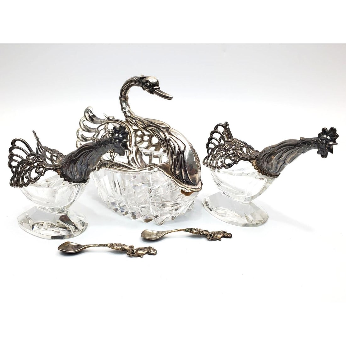 Pair of 935 Silver Rooster Salt Cellars (1 of 4)