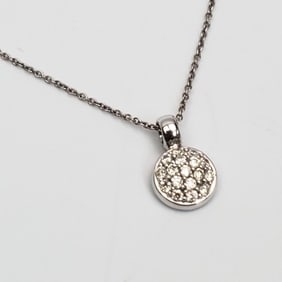 18K White Gold & Diamond Round Pendant Necklace
