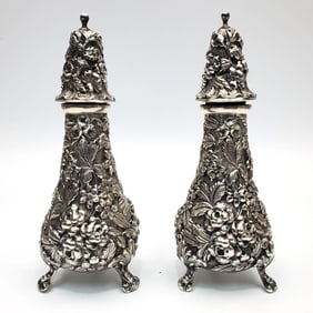 Pair Early Steiff Sterling Silver Repousse Shakers