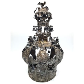 Judaica Rare Filigree Sterling Silver Torah Crown