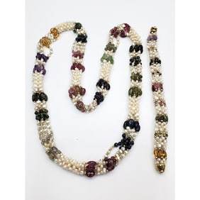 Unusual 14K Gold, Tourmaline & Pearl Jewelry Set